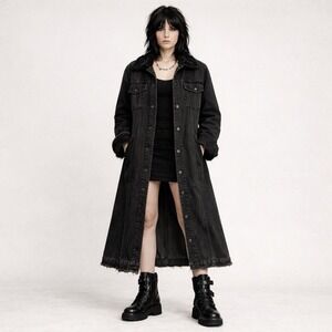 Thom Krom Denim Coat Dress Black Distressed Germany Sz S Avant-garde Grunge
